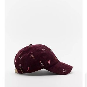 Zara NWT Embroidered Burgundy Corduroy Cap